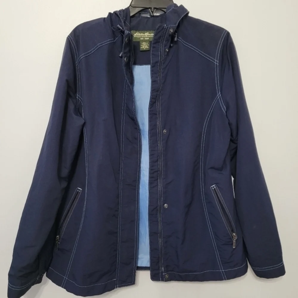 Eddie Bauer Women's Outdoor Jacket Size M Navy‎ Blue Hooded Hiking Rain Coat